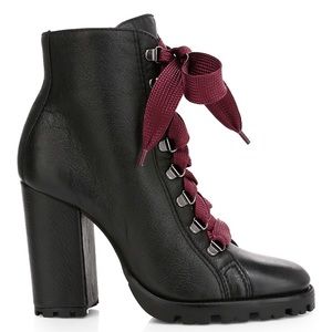 SCHUTZ Zara Black Leather Lace Up Heeled Combat Boots